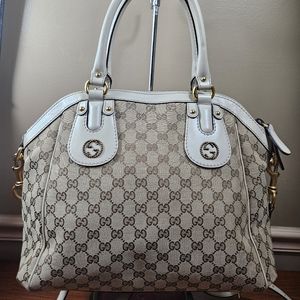 Auth Gucci GG Monogram Scarlett  Studs Convertible Satchel handbag